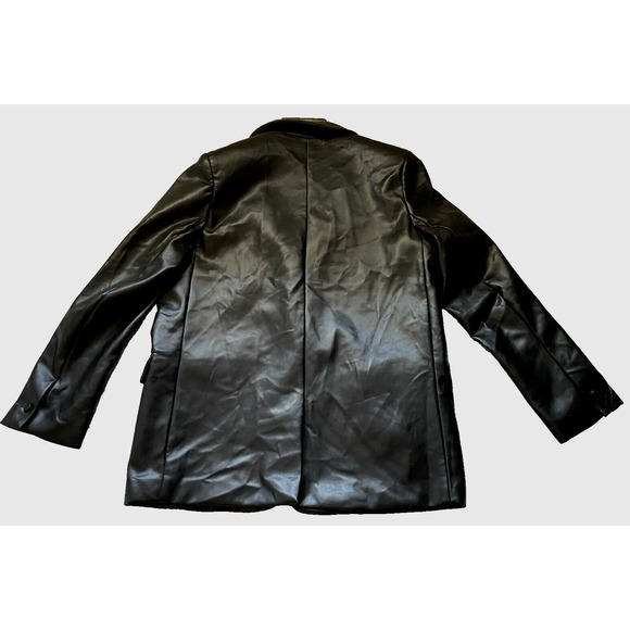 Aaron & Amber Womens Vegan Leather Blazer Large Black  Hipster 70's Sports Coat - Picture 6 of 13